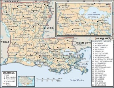 Louisiana Map of Parishes 